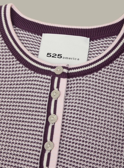 525 America Grayson tweed‑like puffed sleeve henley with textured knit and feminine silhouette.