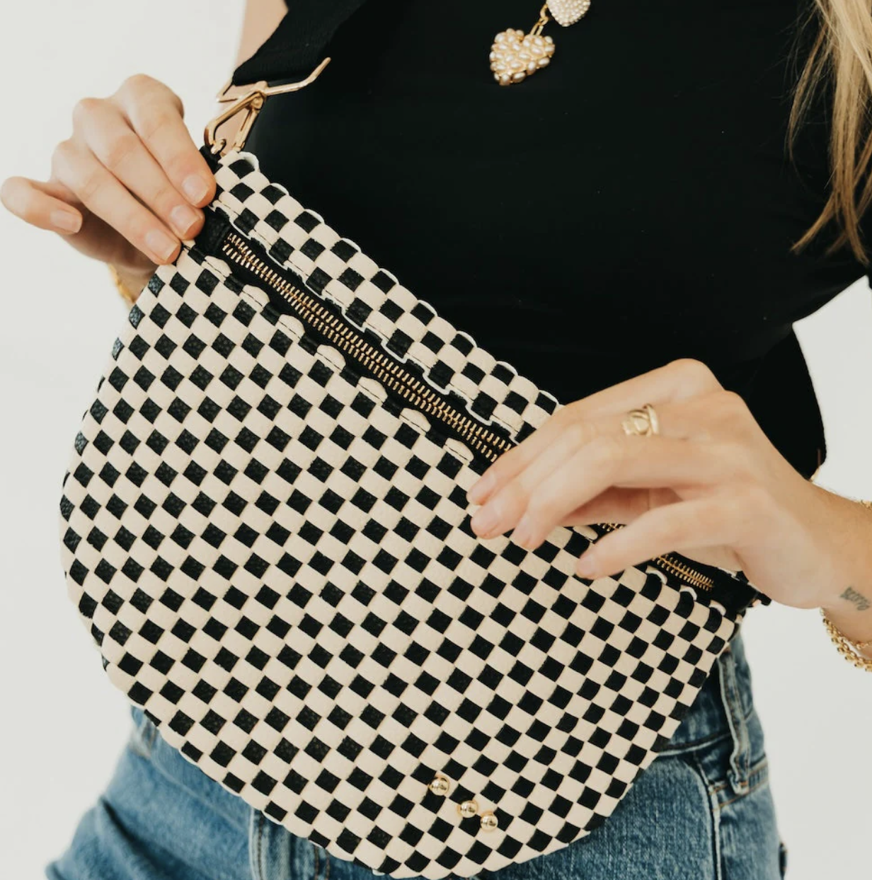Checkered Woven Westlyn Bag