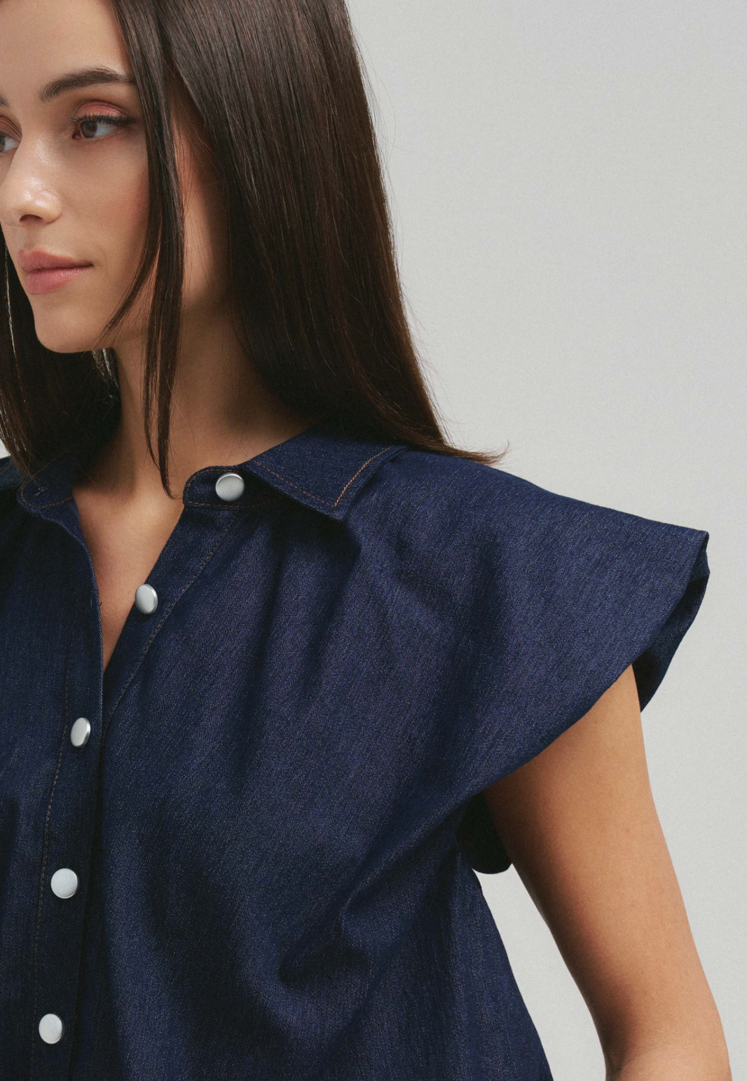 Bubble Hem Denim Top