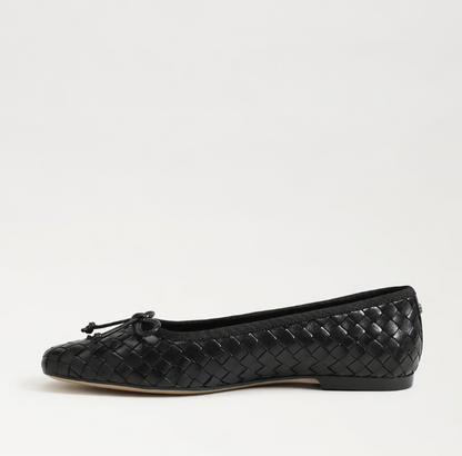 Sam Edelman Ruthie Woven Ballet Flat in black  with two‑tone woven upper and rounded ballet silhouette.