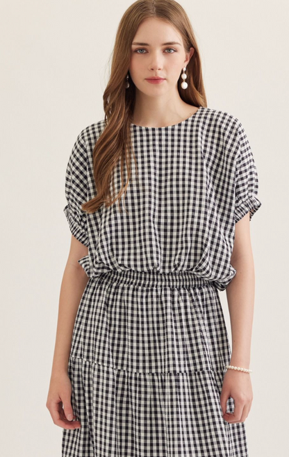 Gingham Short Dolman Sleeve Top