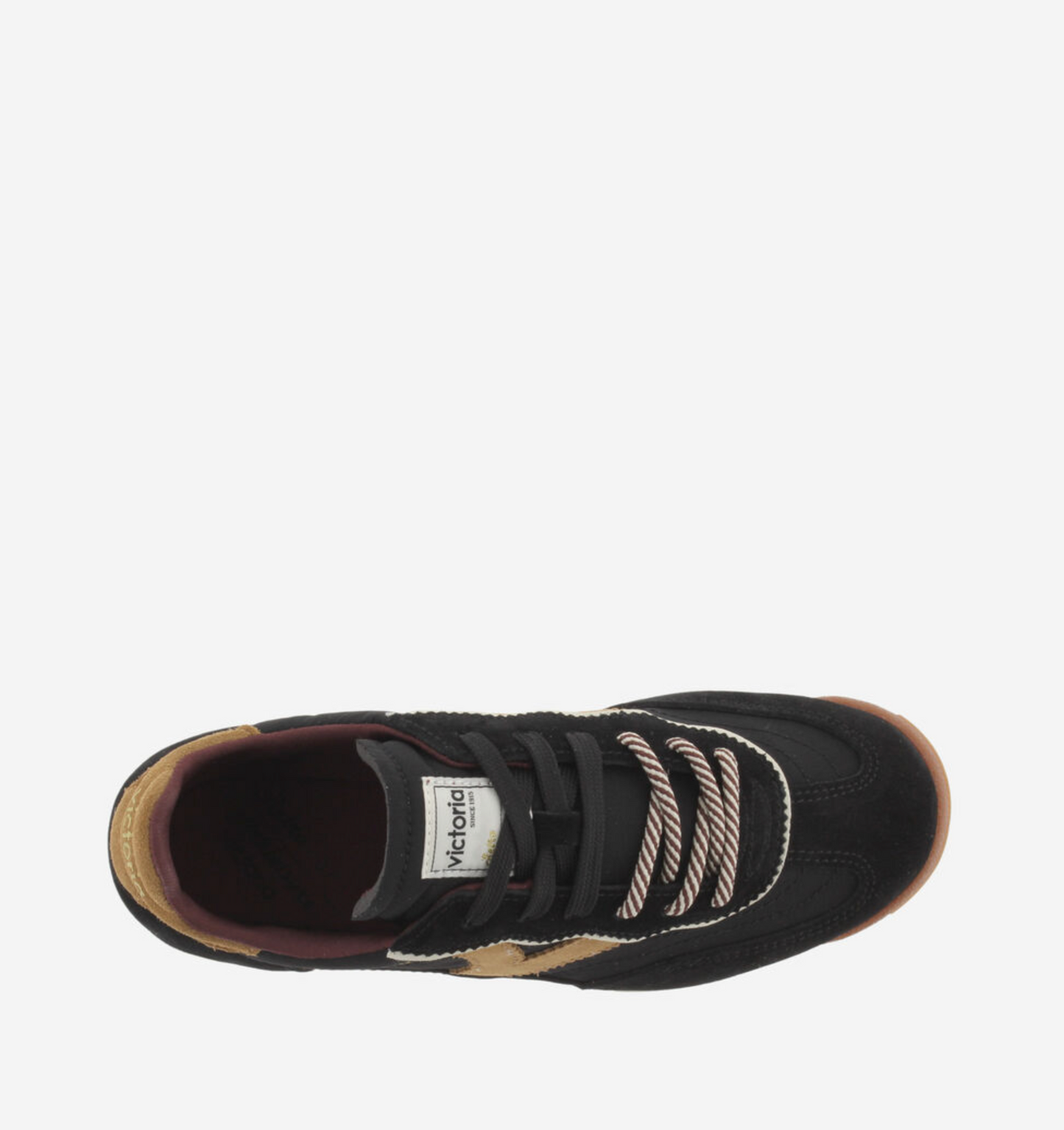 Victoria Saturno Sneaker in black  with nylon‑suede upper and retro runner silhouette.