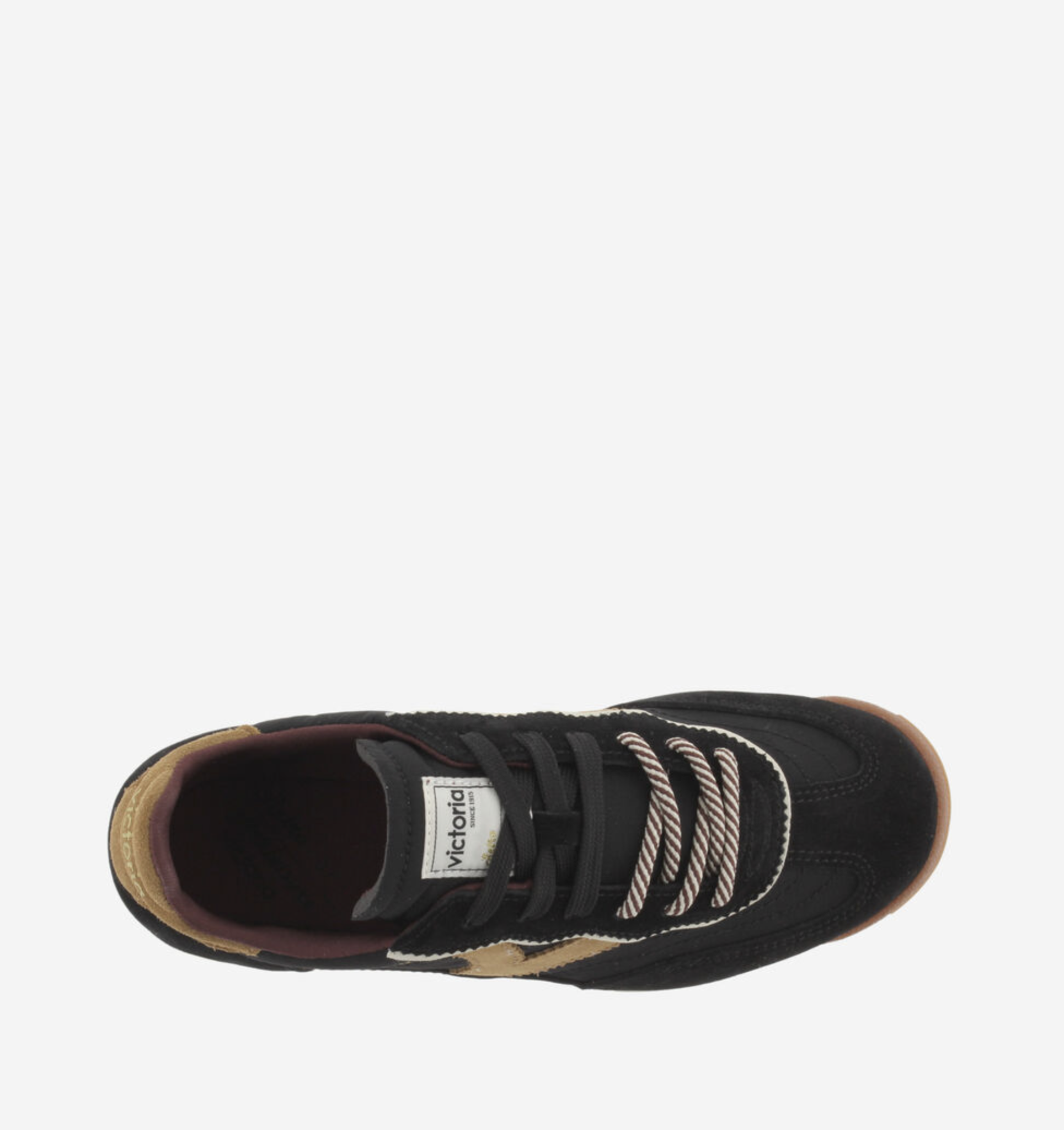 Victoria Saturno Sneaker in black  with nylon‑suede upper and retro runner silhouette.