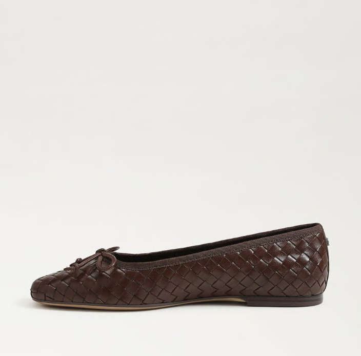 Sam Edelman Ruthie Woven Ballet Flat in brown  with two‑tone woven upper and rounded ballet silhouette.