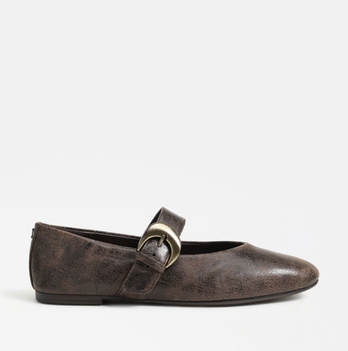 Circus Bella Mary Jane Flat in black/brown with classic strap and rounded toe.