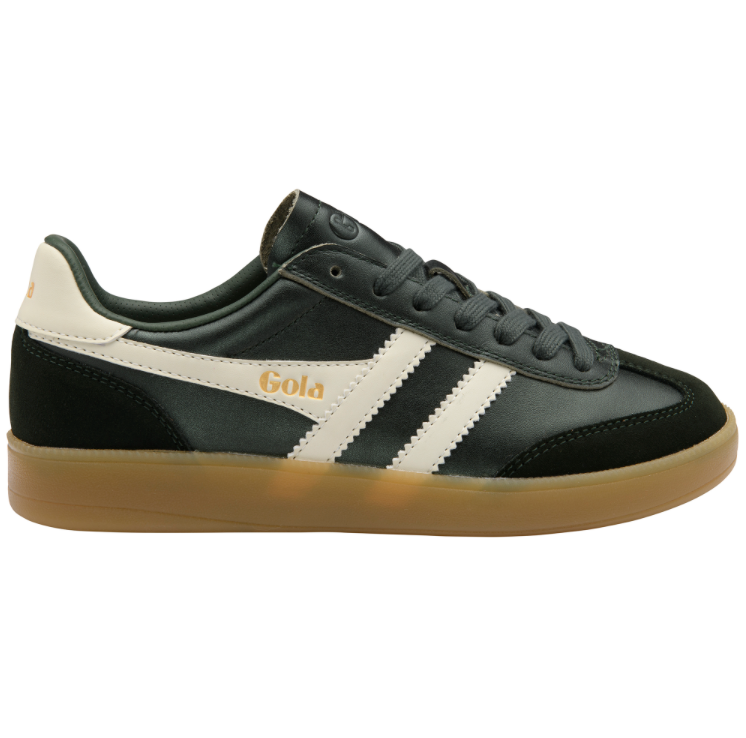 Gola Women’s Viper Metallic Sneaker in bottle green and off‑white with retro‑trainer silhouette and metallic finish.