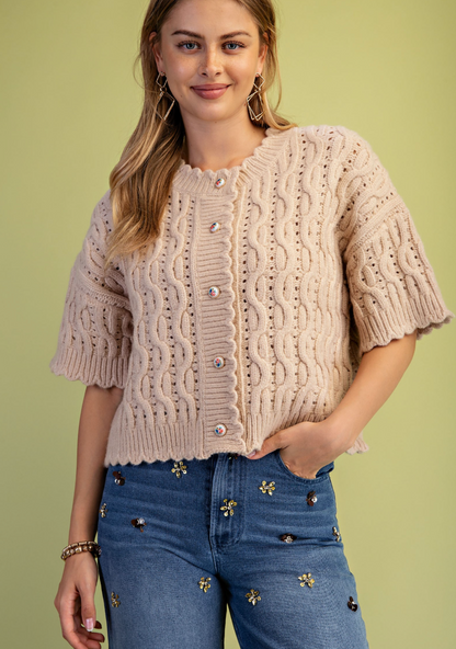 Scalloped Edge Knit Cardigan
