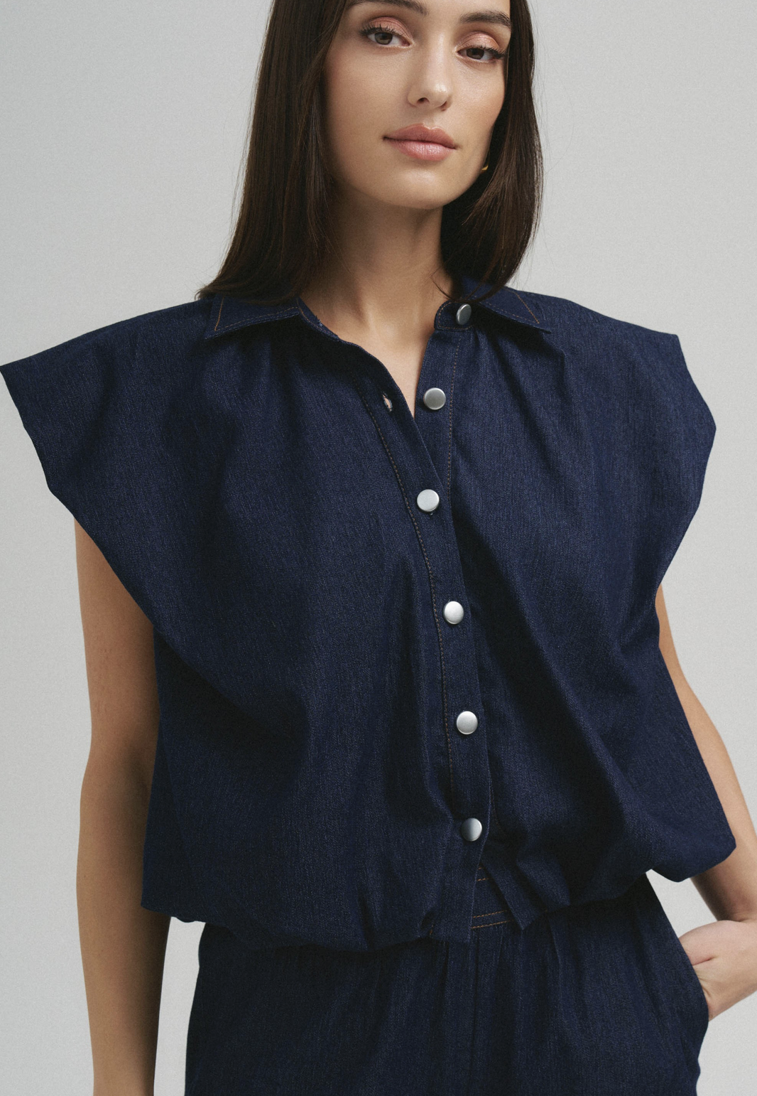 Bubble Hem Denim Top