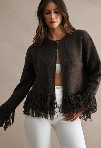 Open Front Fringe Trim Cardigan
