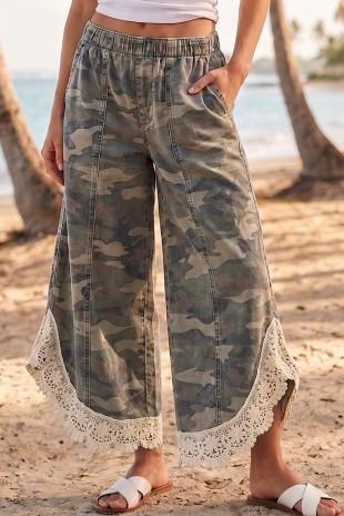 LovLov Lace Tulip Relaxed Fit Jean in camo with lace inset and tulip‑style hem.
