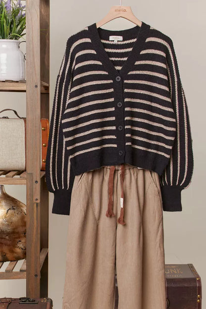 Mello Gold Foil Stripe Knit Cardigan