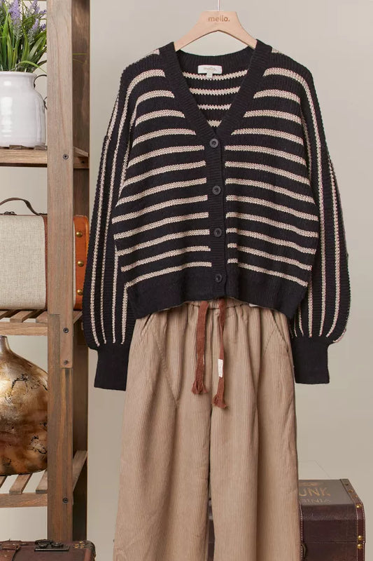 Mello Gold Foil Stripe Knit Cardigan