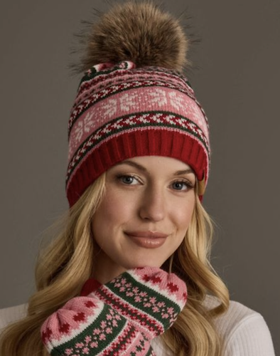 Patterned Knit Pom Hat