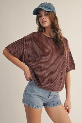 Washed Vintage Mesh Sweater Top