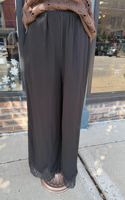 Elastic Waist Pant with Lace Trim