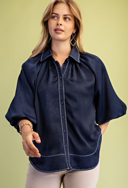 Satin Balloon Sleeve Blouse