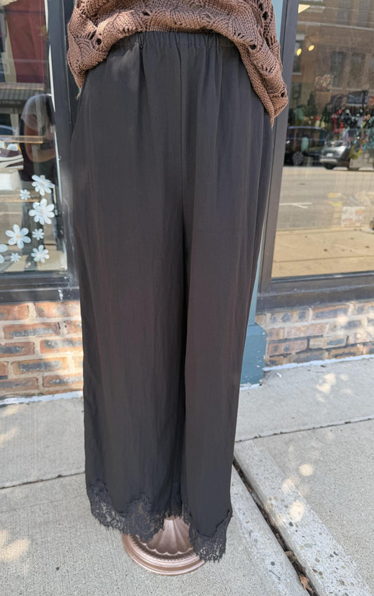 Elastic Waist Pant with Lace Trim