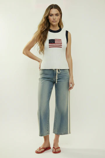 USA Flag Sleeveless Ribbed Sweater Top