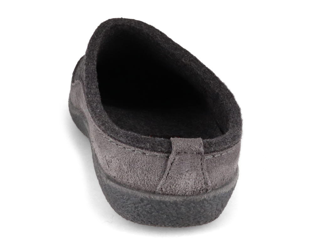 Grey wool‑felt Haflinger Skane slipper with contoured footbed and structured silhouette.