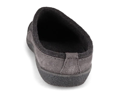 Grey wool‑felt Haflinger Skane slipper with contoured footbed and structured silhouette.