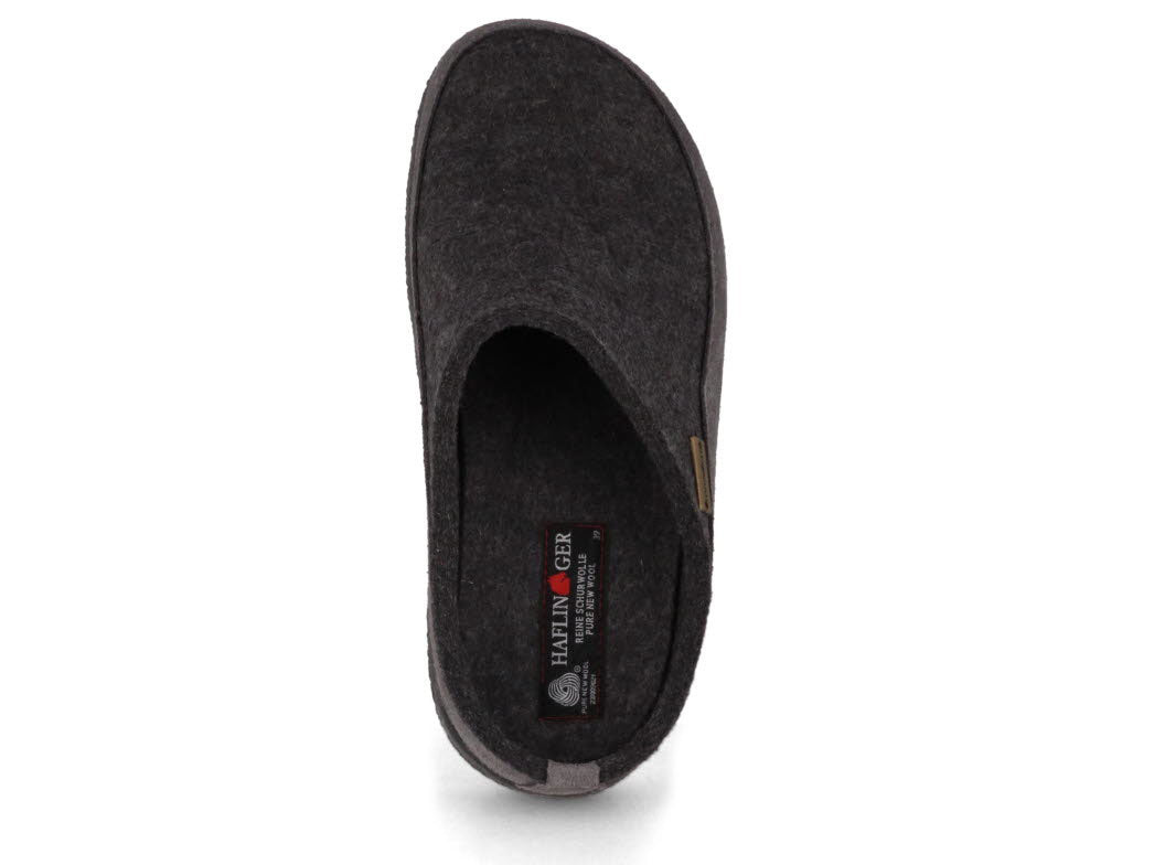 Grey wool‑felt Haflinger Skane slipper with contoured footbed and structured silhouette.