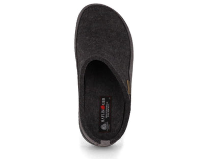 Grey wool‑felt Haflinger Skane slipper with contoured footbed and structured silhouette.