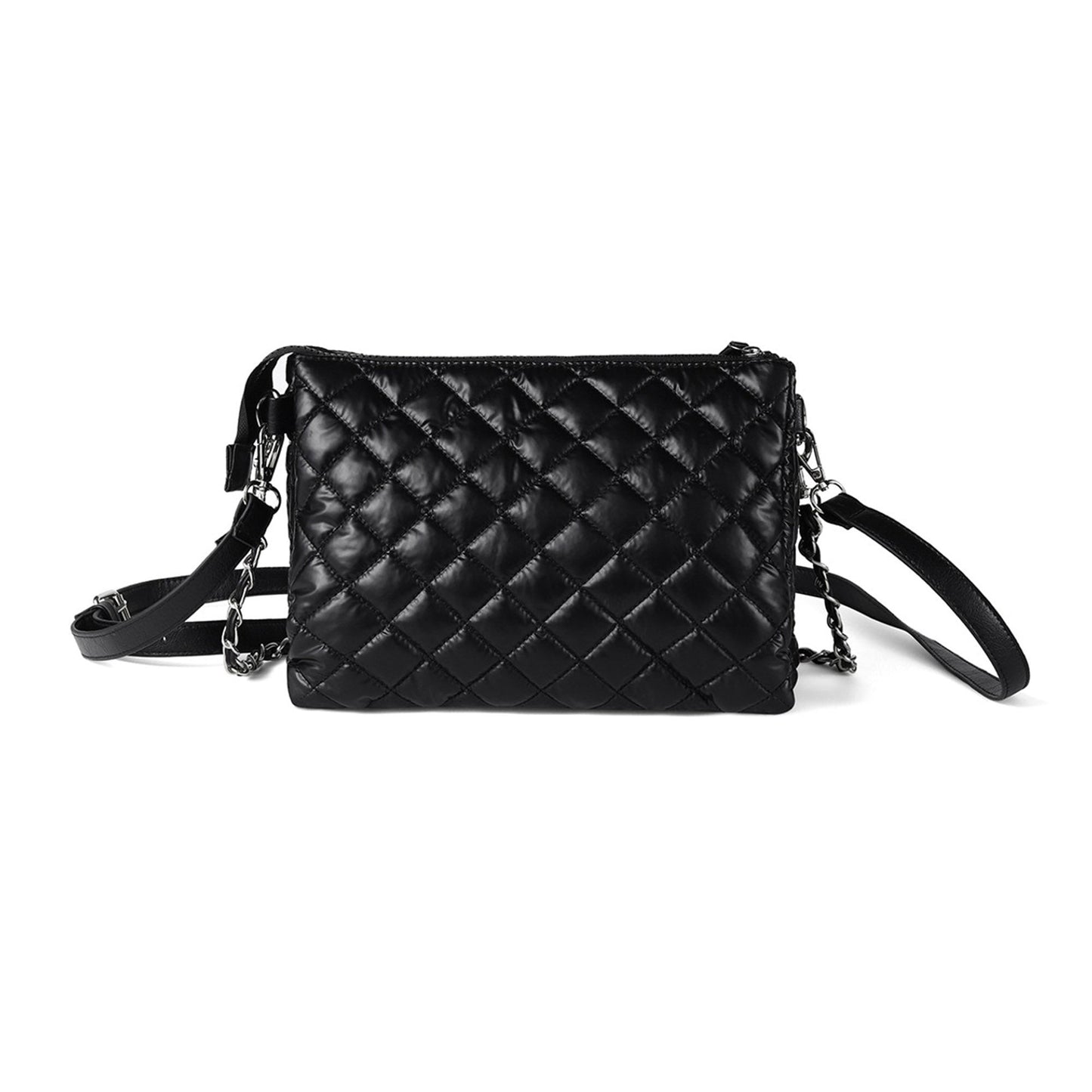 Tapa Nylon Puffer Quilt Crossbody Bag with Chain Strap LCBG1424 Black