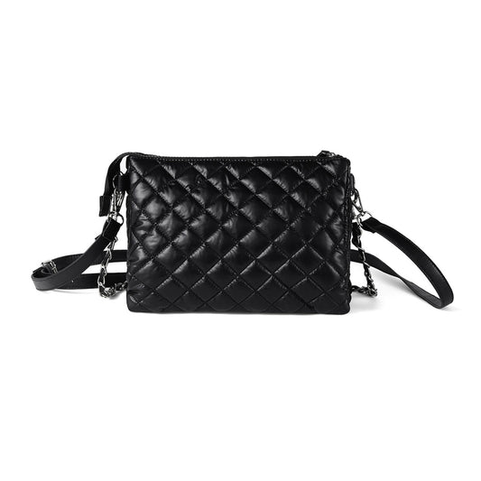 Tapa Nylon Puffer Quilt Crossbody Bag with Chain Strap LCBG1424 Black