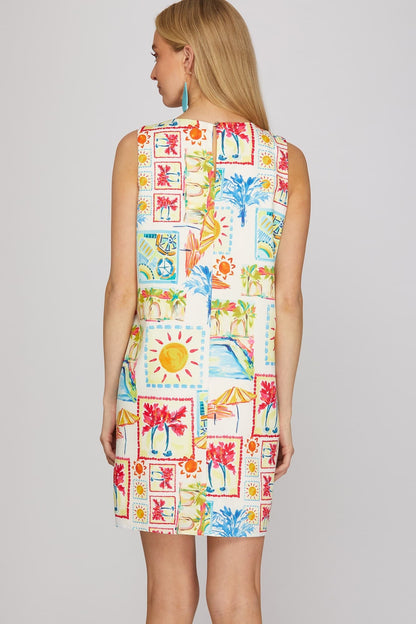 She + Sky Sleeveless Woven Print Mini Dress ST1647