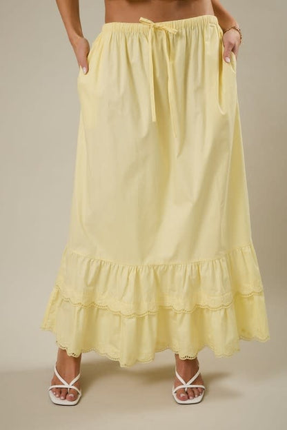 Sunday Edition Embroidered Hem Tiered Maxi Skirt