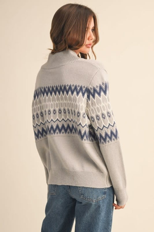 &Merci Fair Isle Zip Up Sweater