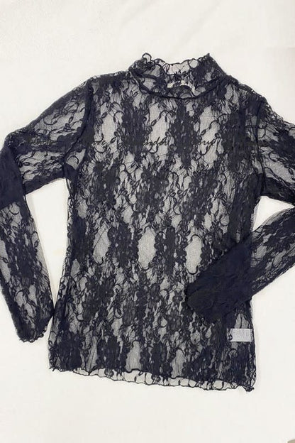 Jade by Jane Floral Print Lace Long Sleeve Top