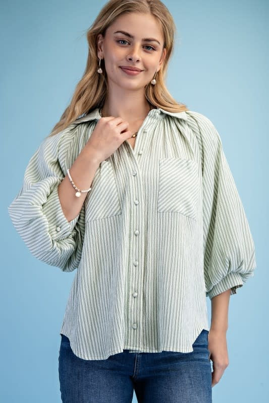 Striped Balloon Sleeve Blouse
