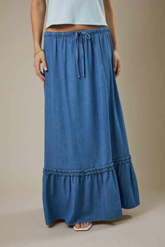 Sunday Edition Tiered Denim Maxi Skirt