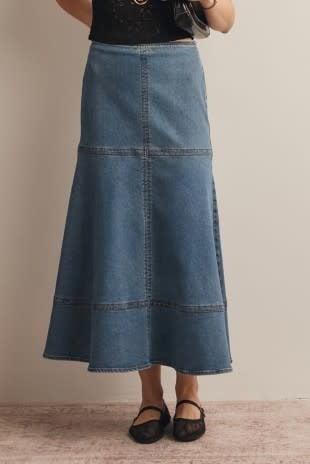 Forte Panel Seam A Line Denim Maxi Skirt