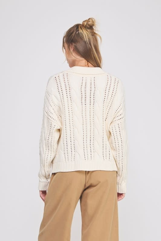Classic Cable Knit Polo Sweater