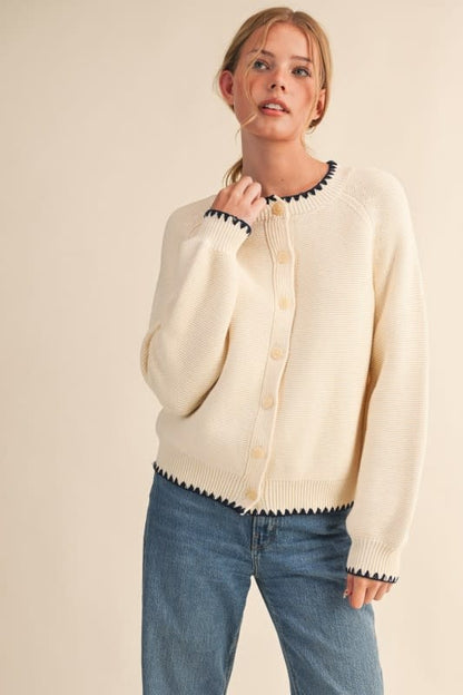&Merci Sweater Cardigan with Contrast Stitch