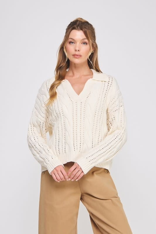 Classic Cable Knit Polo Sweater