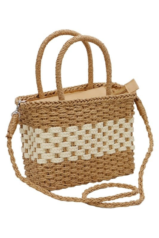 Cap Zone Two Tone Square Rattan Crossbody Beach Bag