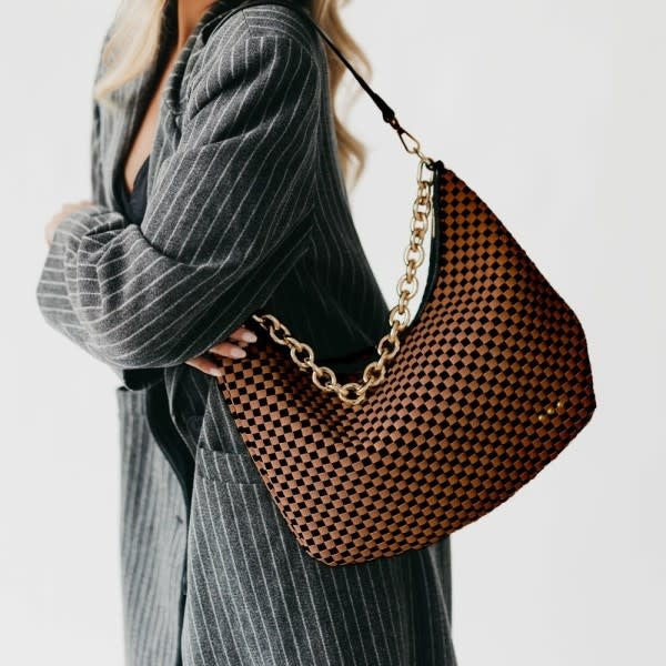Pretty Simple Sienna Slouchy Woven Shoulder Bag Checkered Coffee