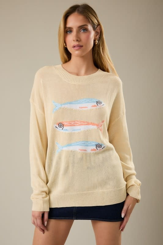 Sunday Edition "fish" Graphic Sweater