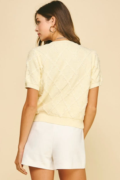 Pinch Textured Diamond Pattern Knit Cardigan