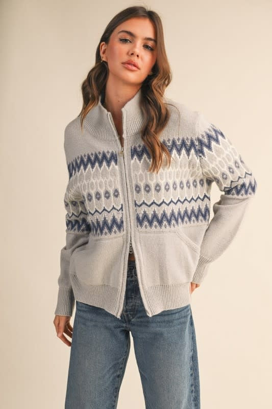 &Merci Fair Isle Zip Up Sweater