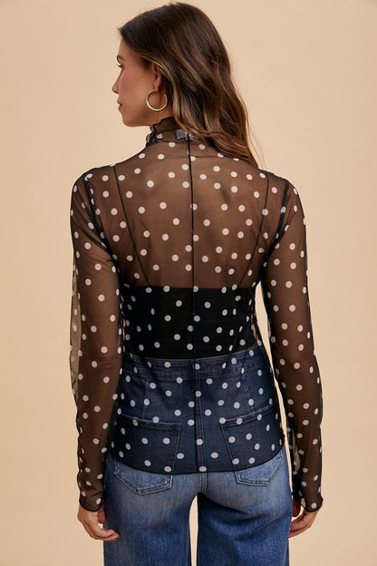 Polka Dot Stretch Mesh Top