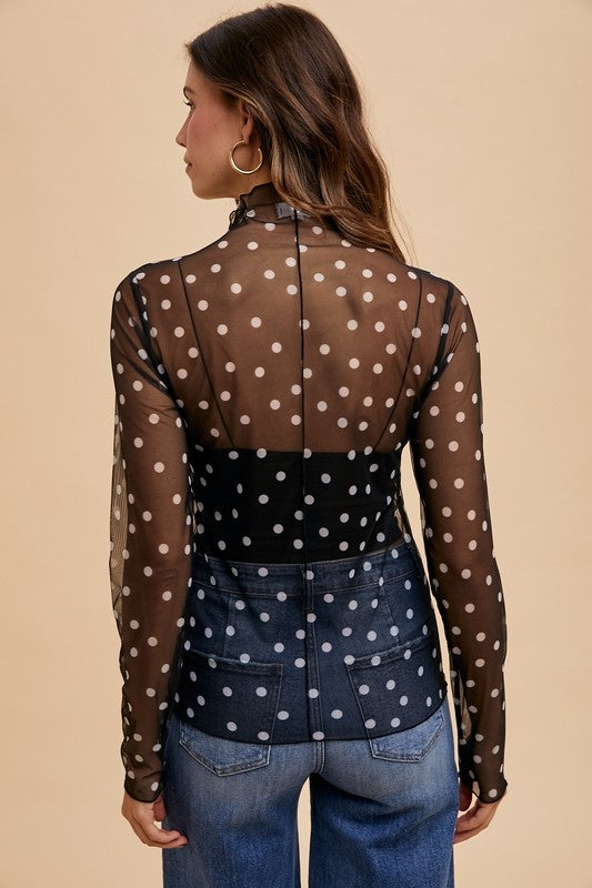 Polka Dot Stretch Mesh Top