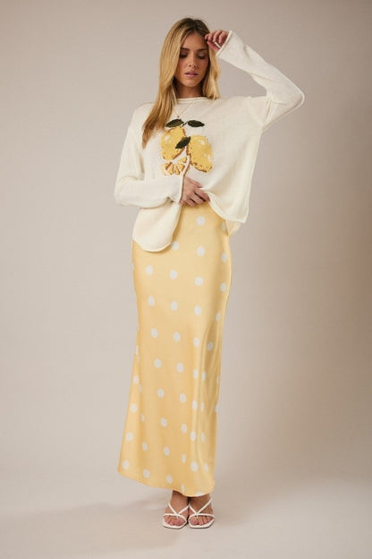 Sunday Edition Satin Polka Dot Midi Skirt