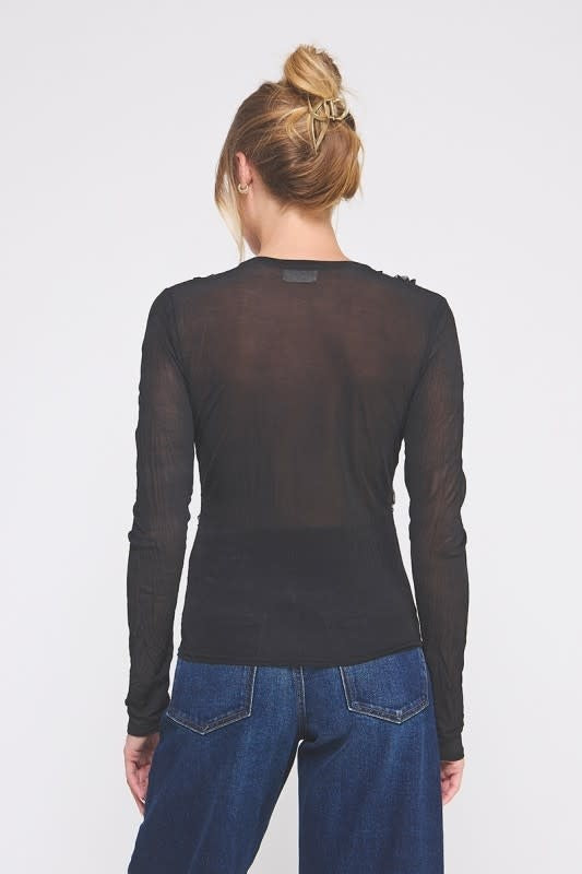 Crinkled Silky Sheer Long Sleeve