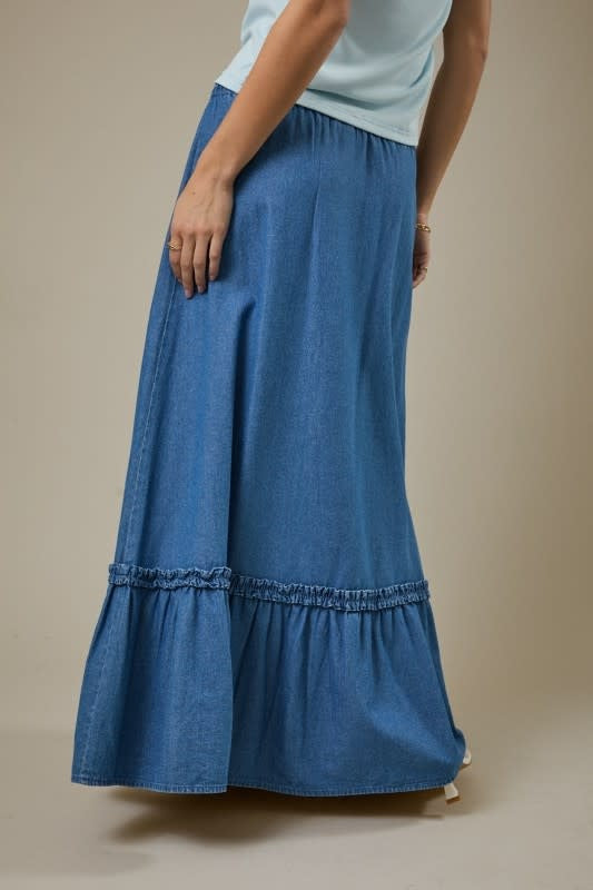 Sunday Edition Tiered Denim Maxi Skirt