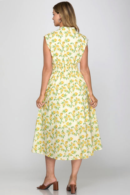 She + Sky Front Zip Printed Midi Dress