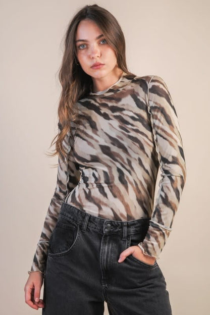 Very J Zebra Print Fitted Lace Top